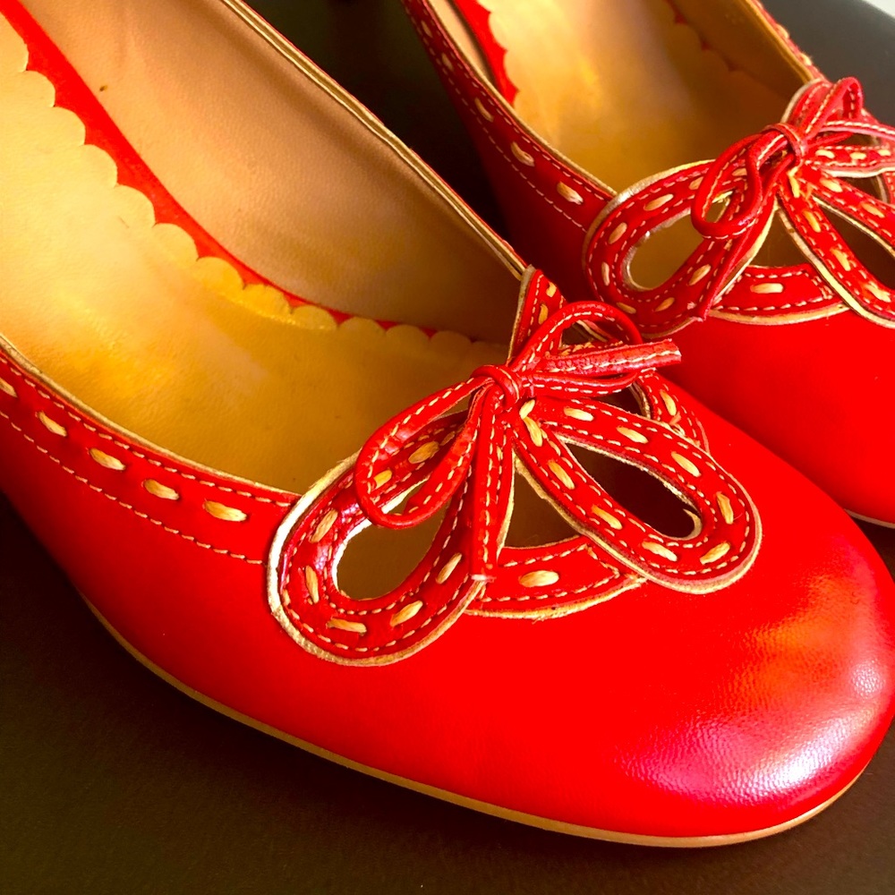 Franco Sarto Holiday Red Leather Cut-Out Kitten Heel Pumps